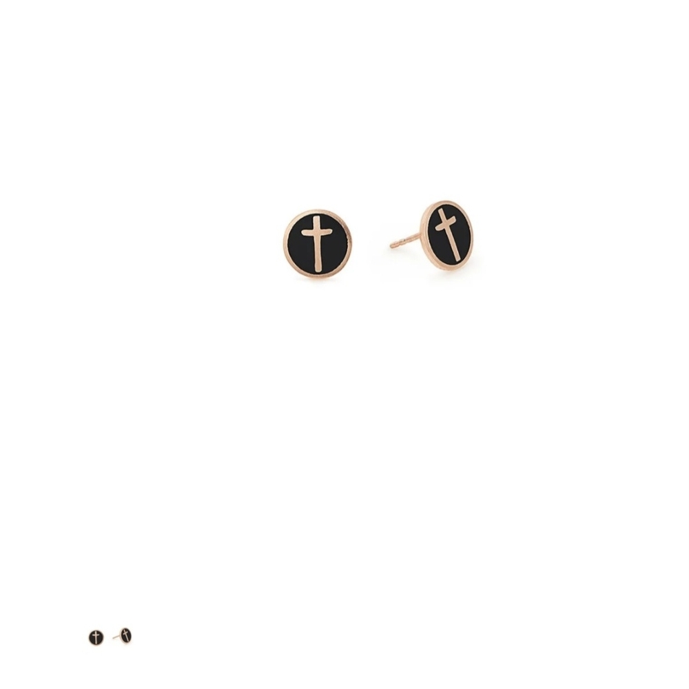 Alex and Ani Black and Rose Gold Cross Earrings